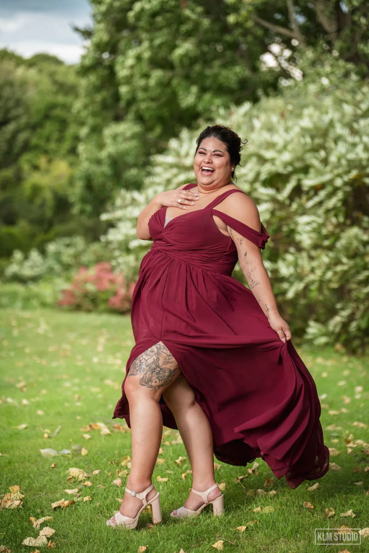 Guest in an evening gown at a student gala